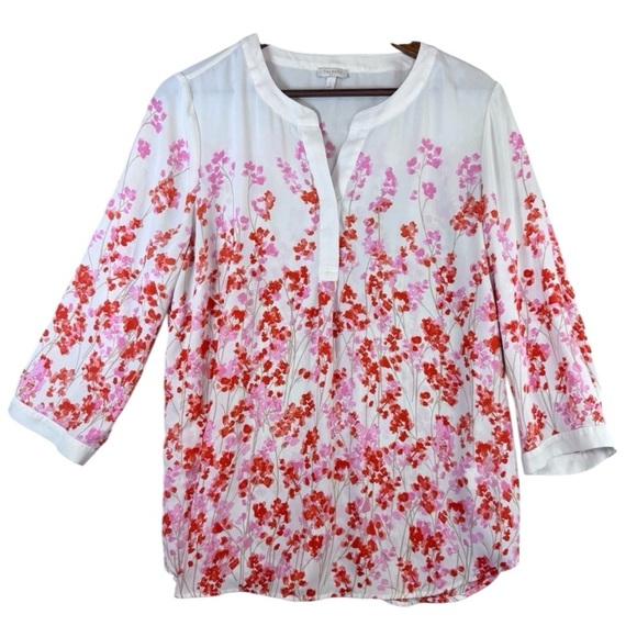 Talbots Pink and White Floral Women's Button up Blouse Large - Picture 1 of 13